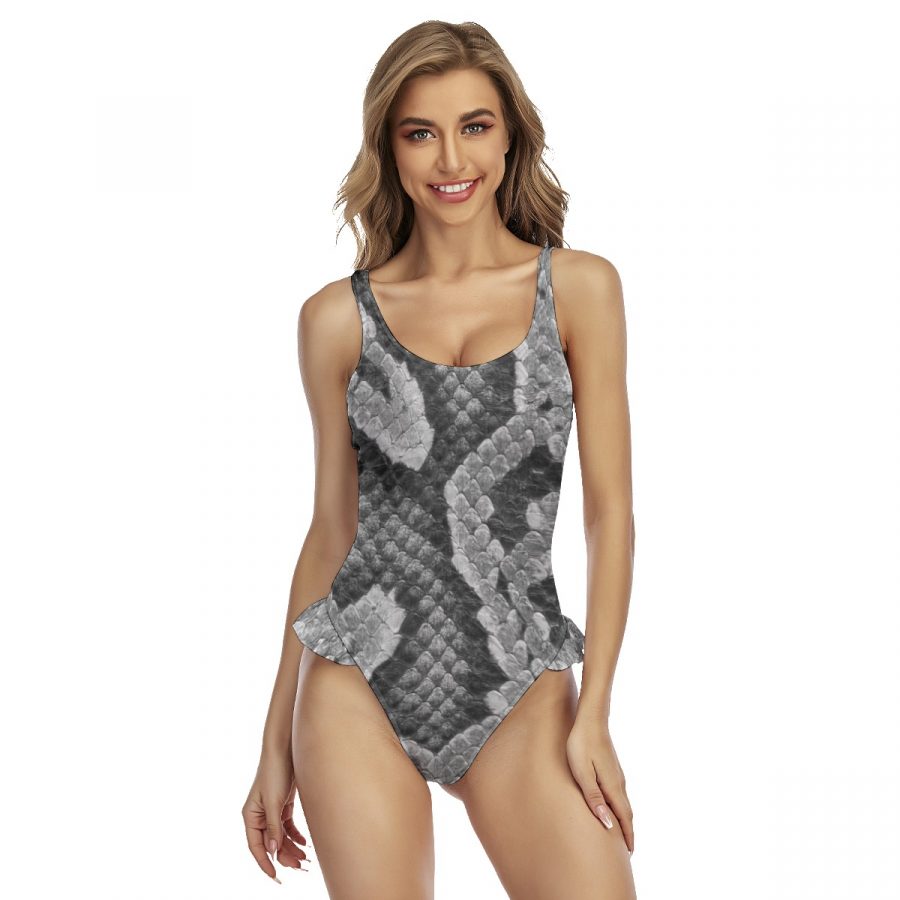 All-Over Print Women's One-piece Swimsuit With Ruffle Hem - Image 3