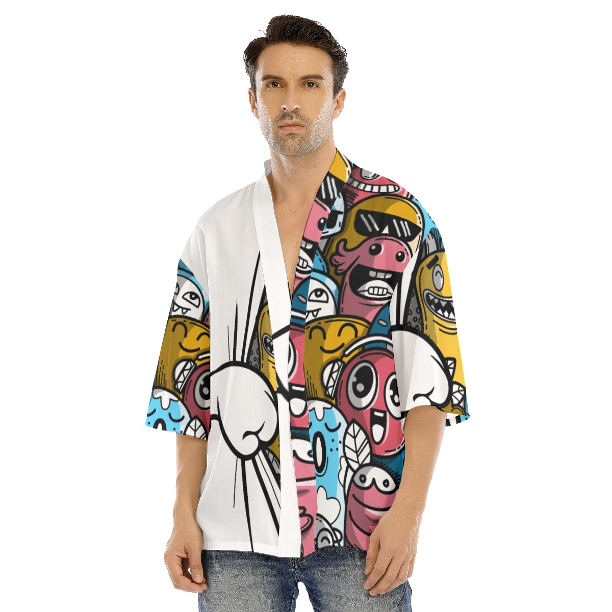 All-Over Print Men's Drop-shoulder Short Coat - Image 4