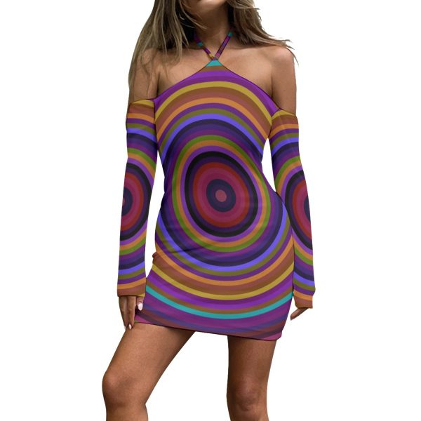 All-Over Print Women's Halter Lace-up Dress