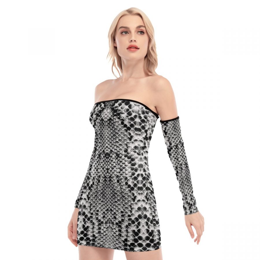 All-Over Print Women's Off-shoulder Back Lace-up Dress - Image 4