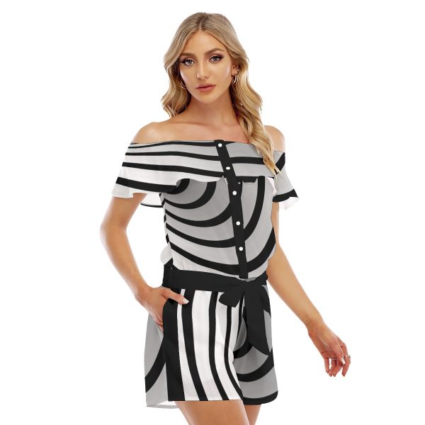 All-Over Print Women's Off-shoulder Ruffled Romper