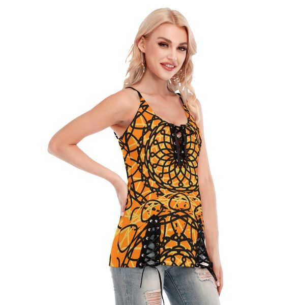 All-Over Print Women's V-neck Eyelet Lace-up Cami Dress