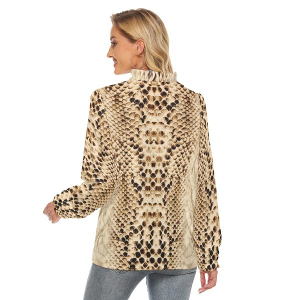 All-Over Print Women's Pleated Collar V-neck Shirt
