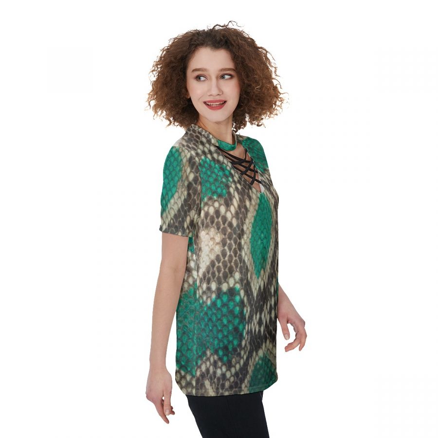 All-Over Print V-Neck String Short Sleeve Shirt - Image 4