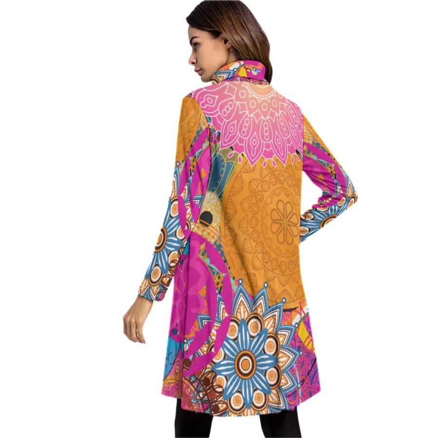All-Over Print Women's High Neck Dress With Long Sleeve - Image 4