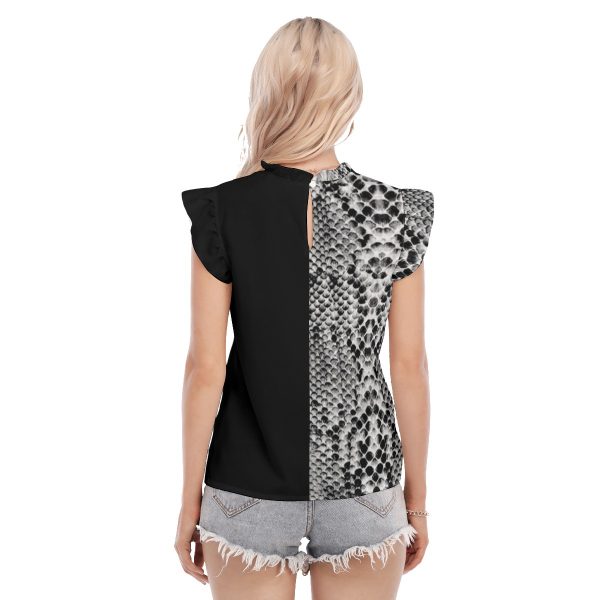 All-Over Print Women's Blouse With Ruffle Collar And Sleeve