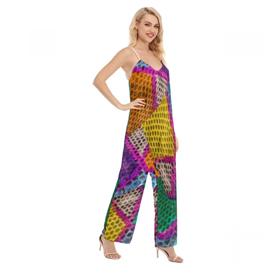 All-Over Print Women's V-neck Cami Jumpsuit - Image 4