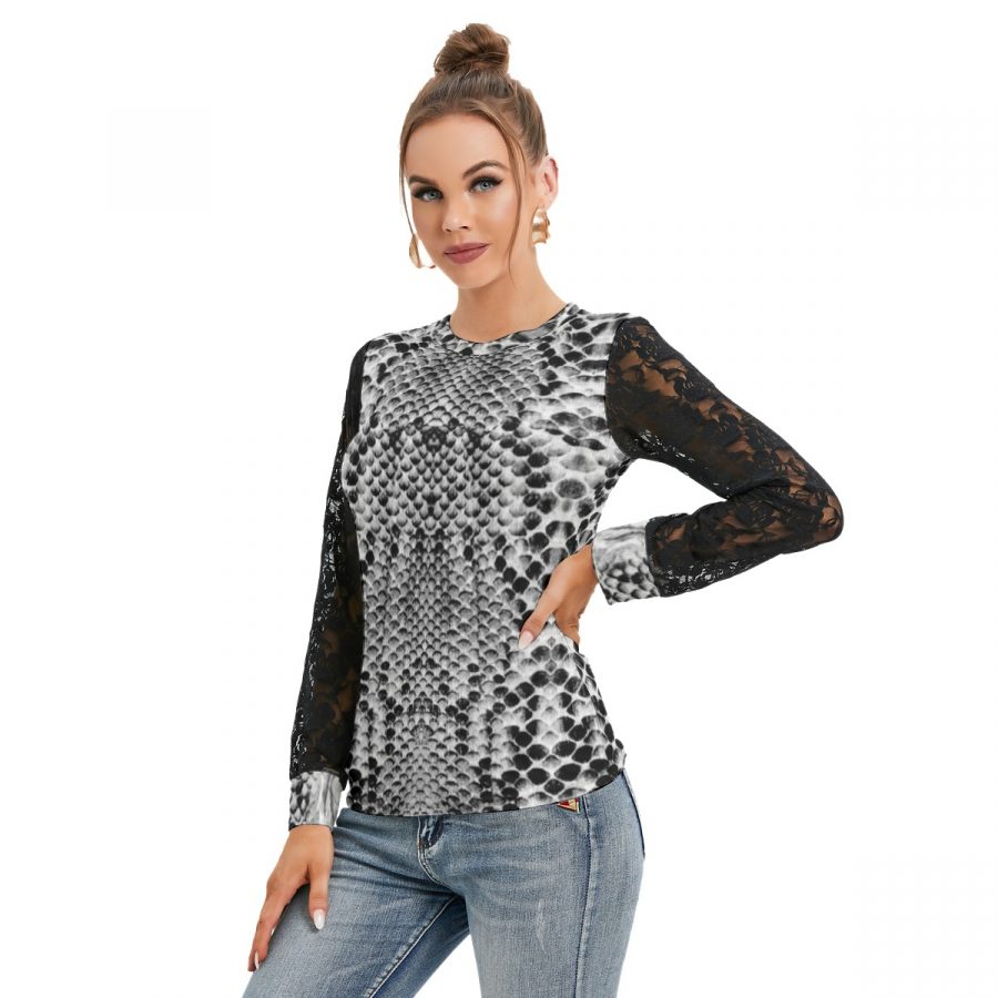 All-Over Print Women's T-shirt And Sleeve With Black Lace - Image 4