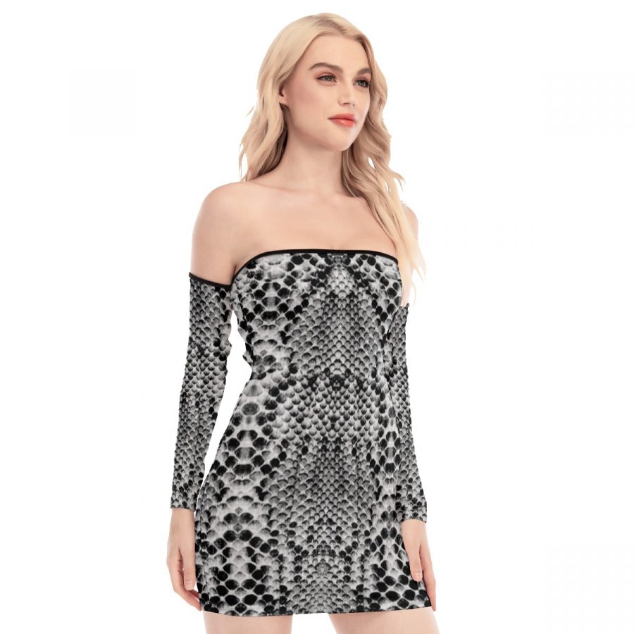 All-Over Print Women's Off-shoulder Back Lace-up Dress