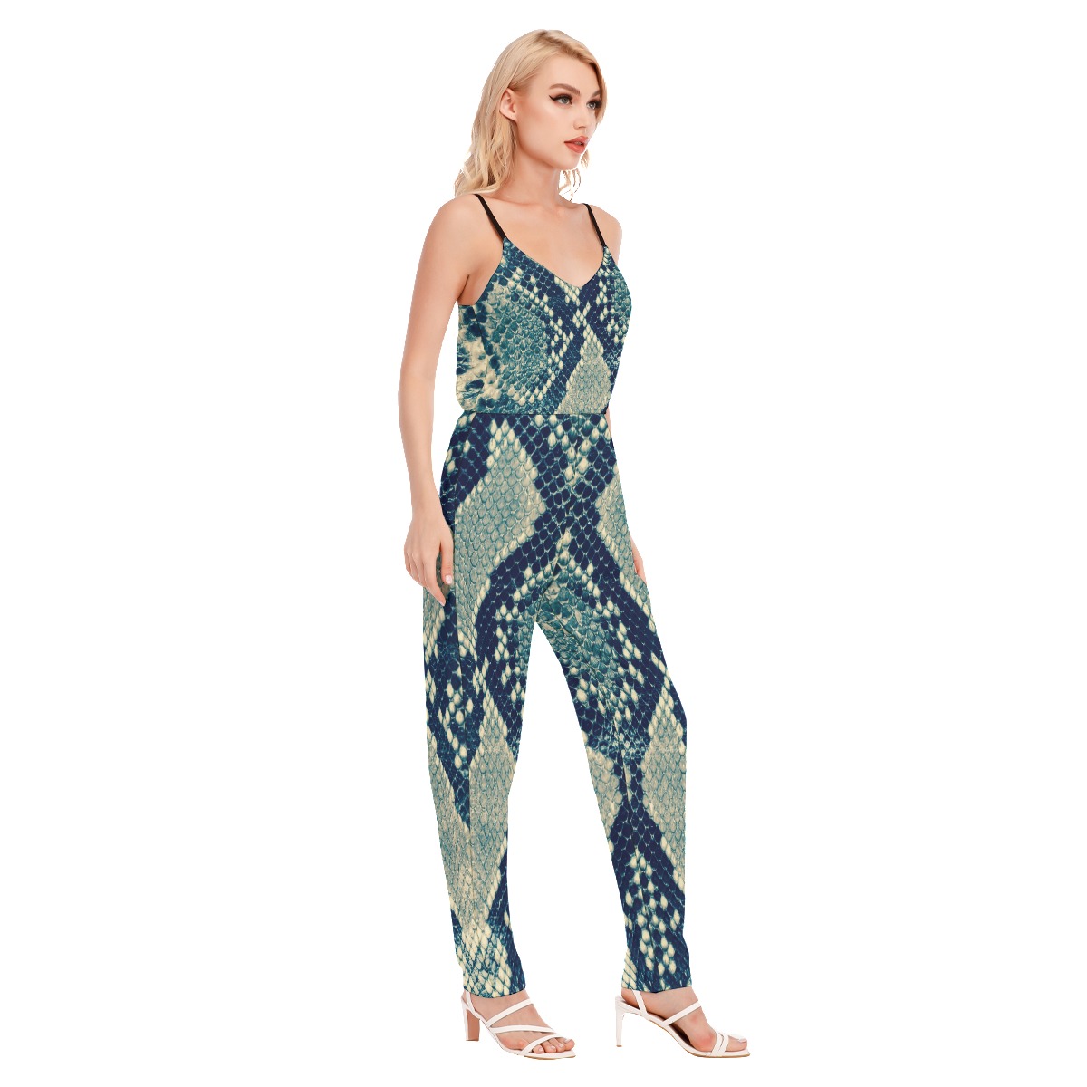 All-Over Print Women's High Waist V-neck Cami Jumpsuit - Image 3