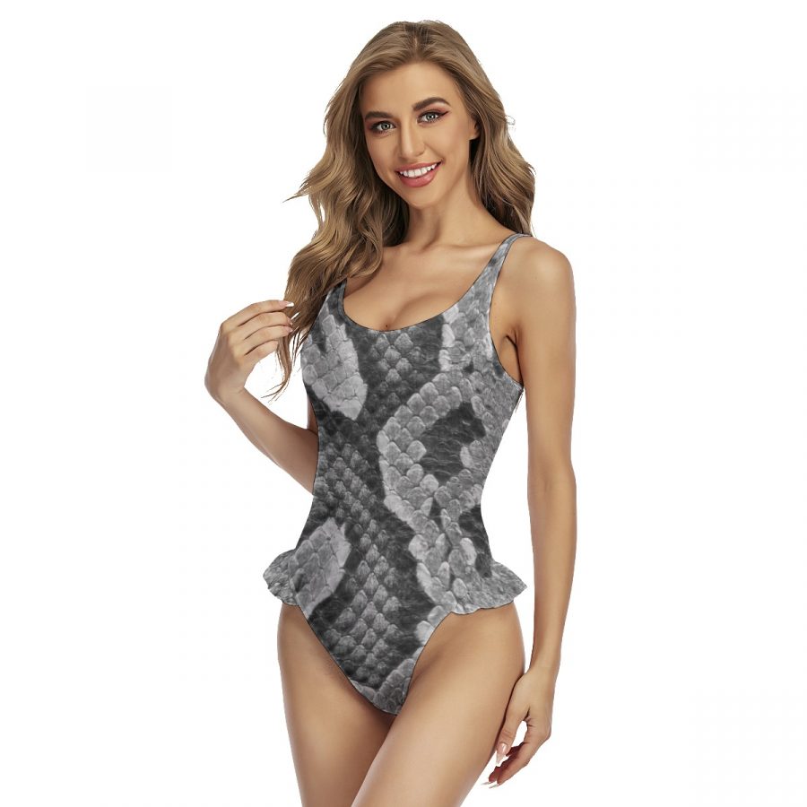 All-Over Print Women's One-piece Swimsuit With Ruffle Hem - Image 2