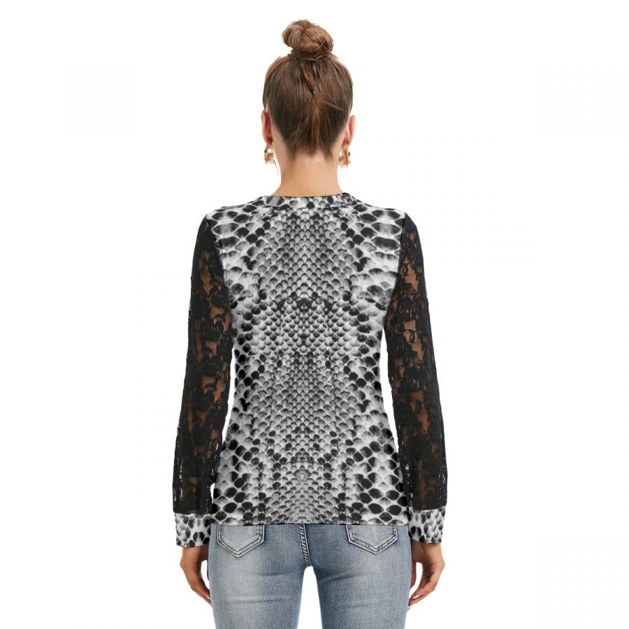 All-Over Print Women's T-shirt And Sleeve With Black Lace - Image 2