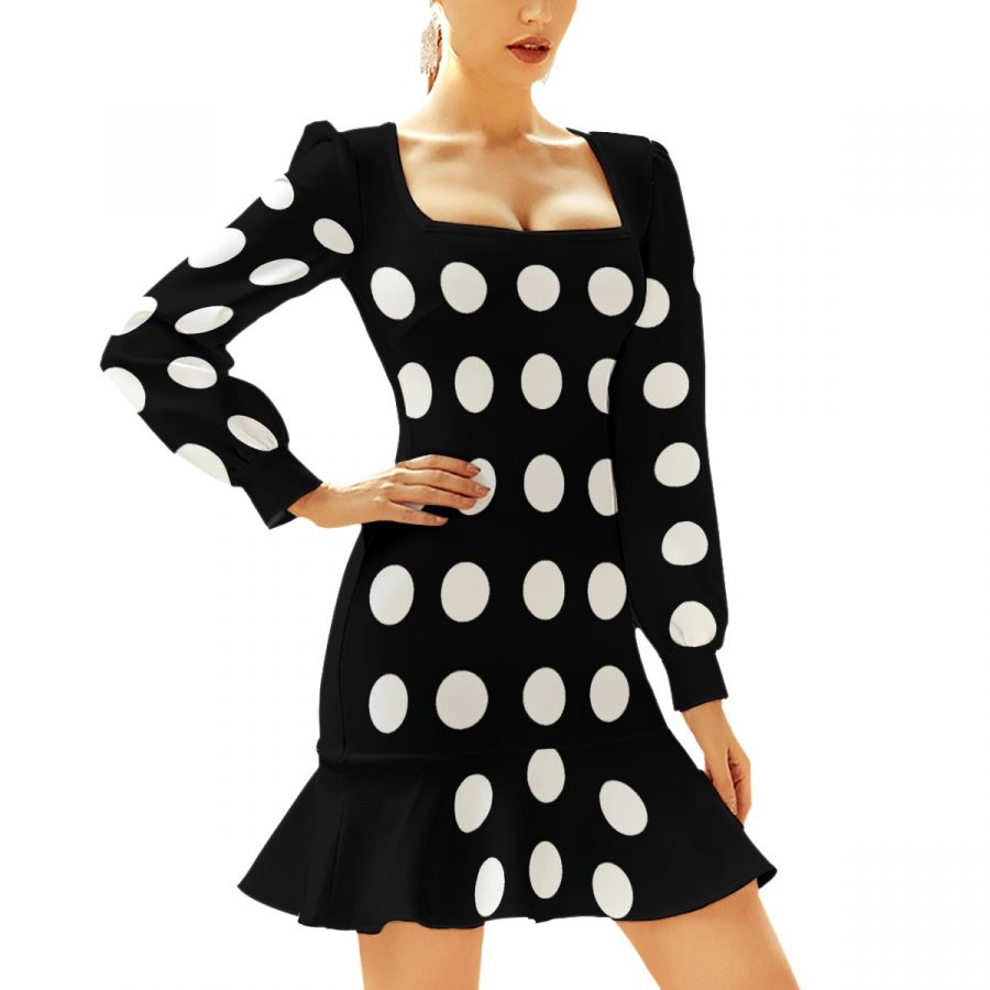 All-Over Print Women's Ruffle Hem Skinny Dress - Image 2