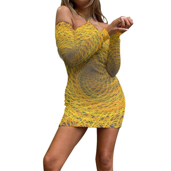 All-Over Print Women's Halter Lace-up Dress