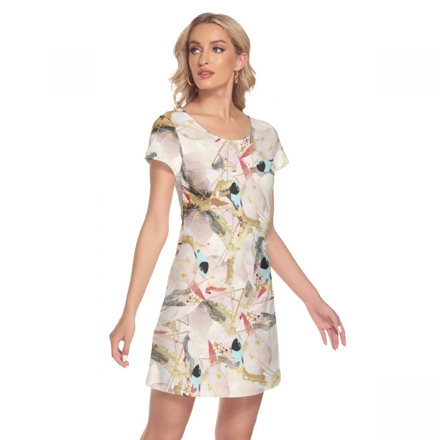 All-Over Print Women's Short Sleeve O-neck Dress - Image 4