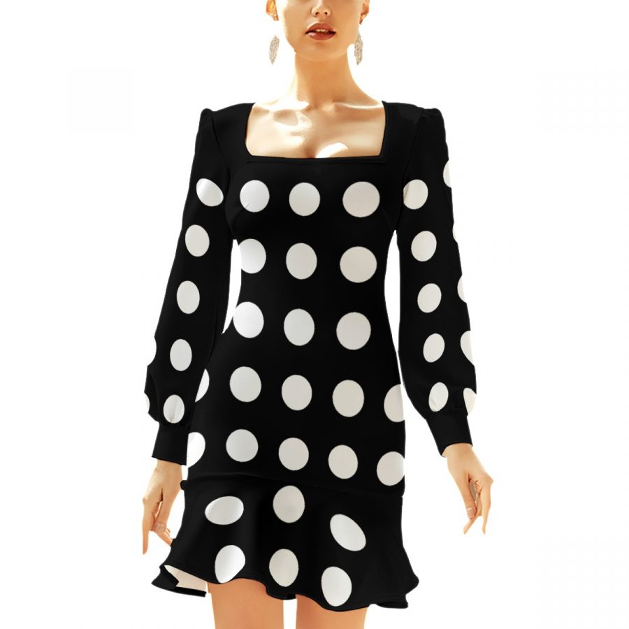 All-Over Print Women's Ruffle Hem Skinny Dress - Image 4