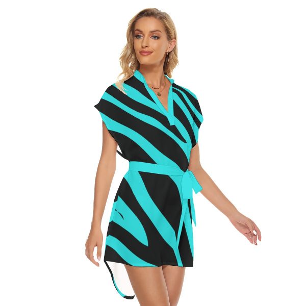 All-Over Print Women's Stand-up Collar Casual Dress With Belt