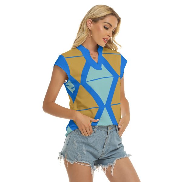 All-Over Print Women's Stacked V-neck Short Sleeve Blouse