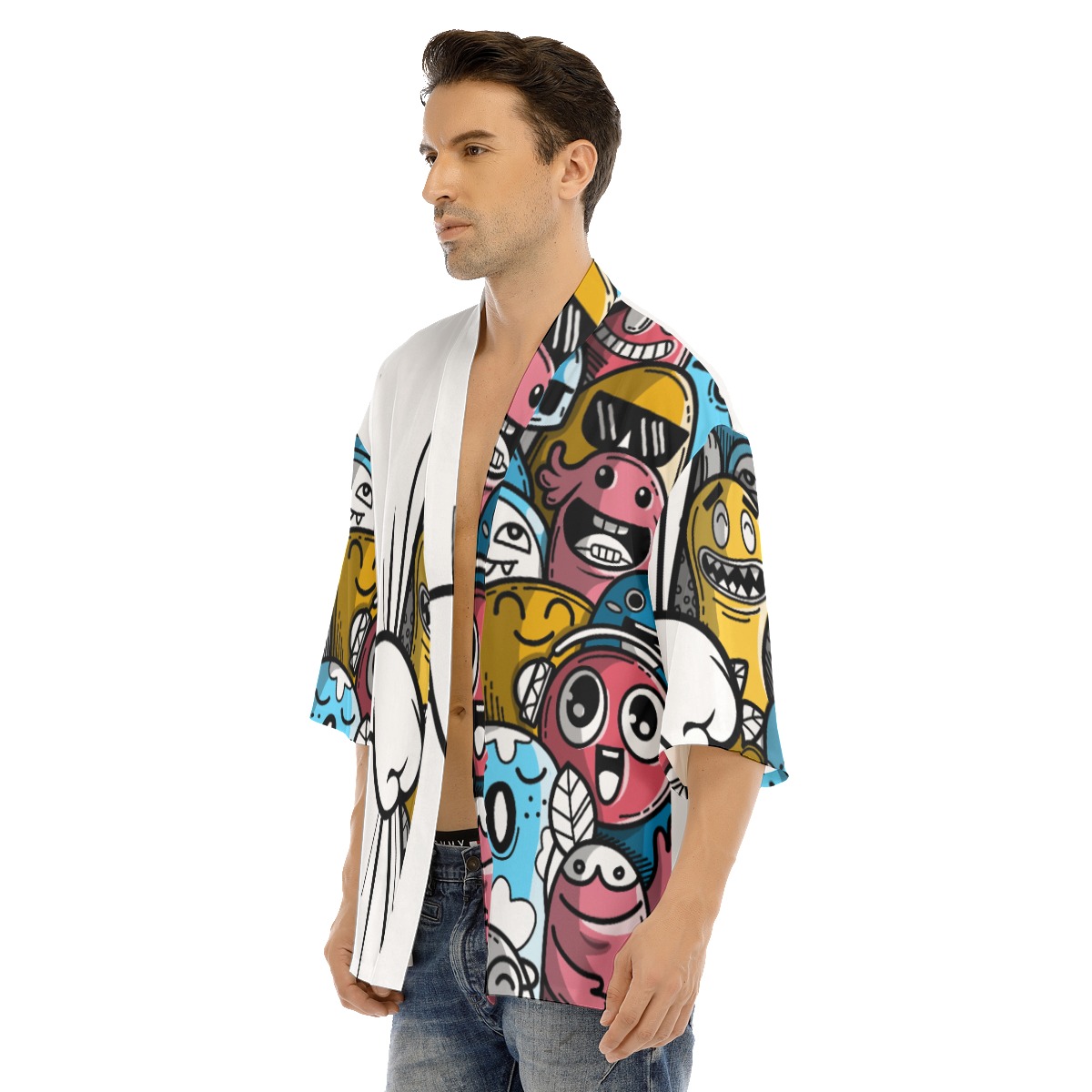 All-Over Print Men's Drop-shoulder Short Coat - Image 3