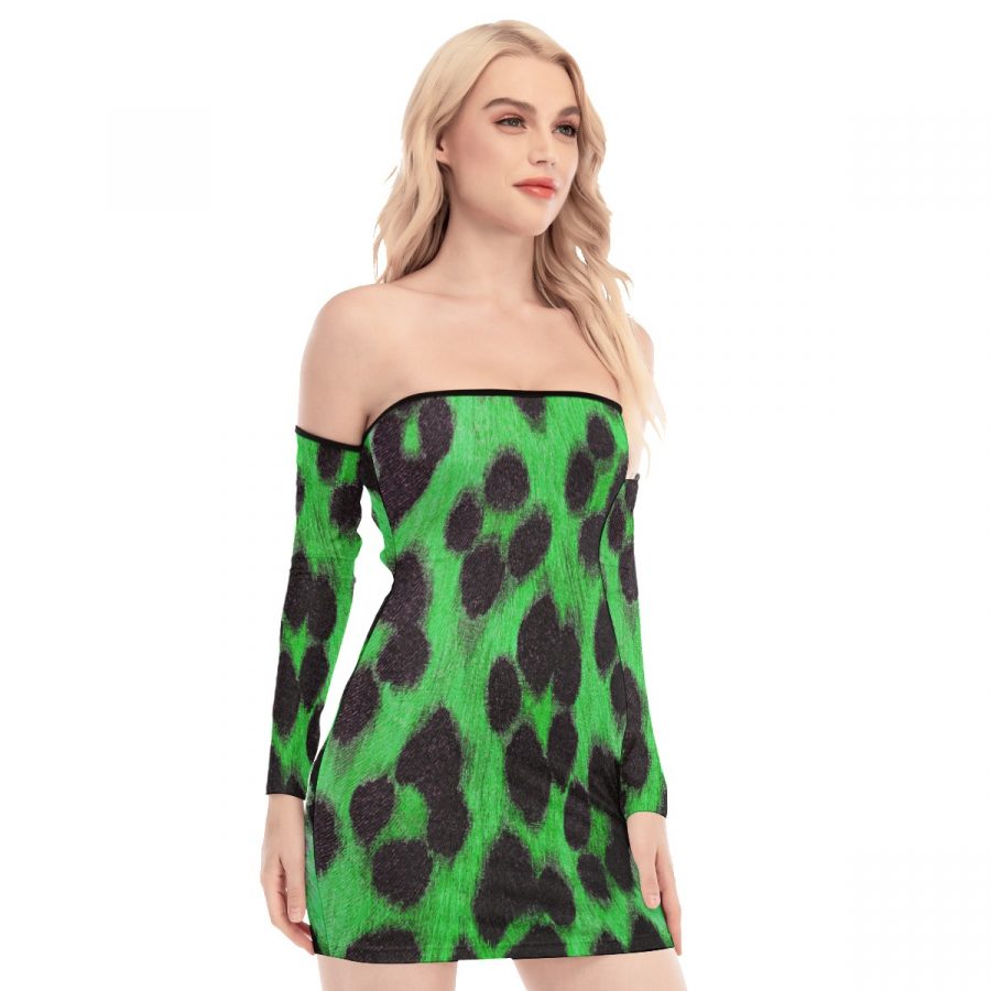 All-Over Print Women's Off-shoulder Back Lace-up Dress - Image 3