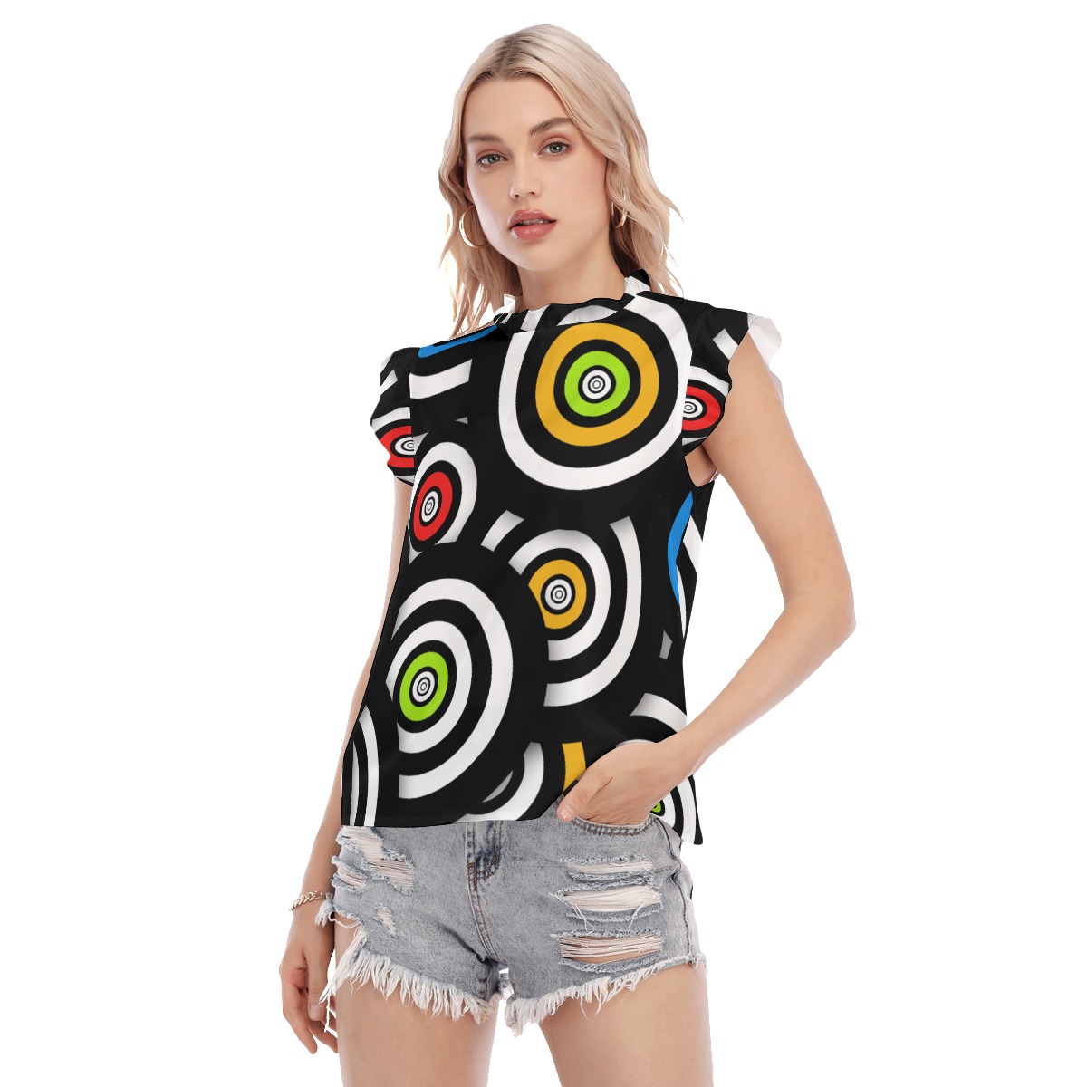 All-Over Print Women's Blouse With Ruffle Collar And Sleeve - Image 2