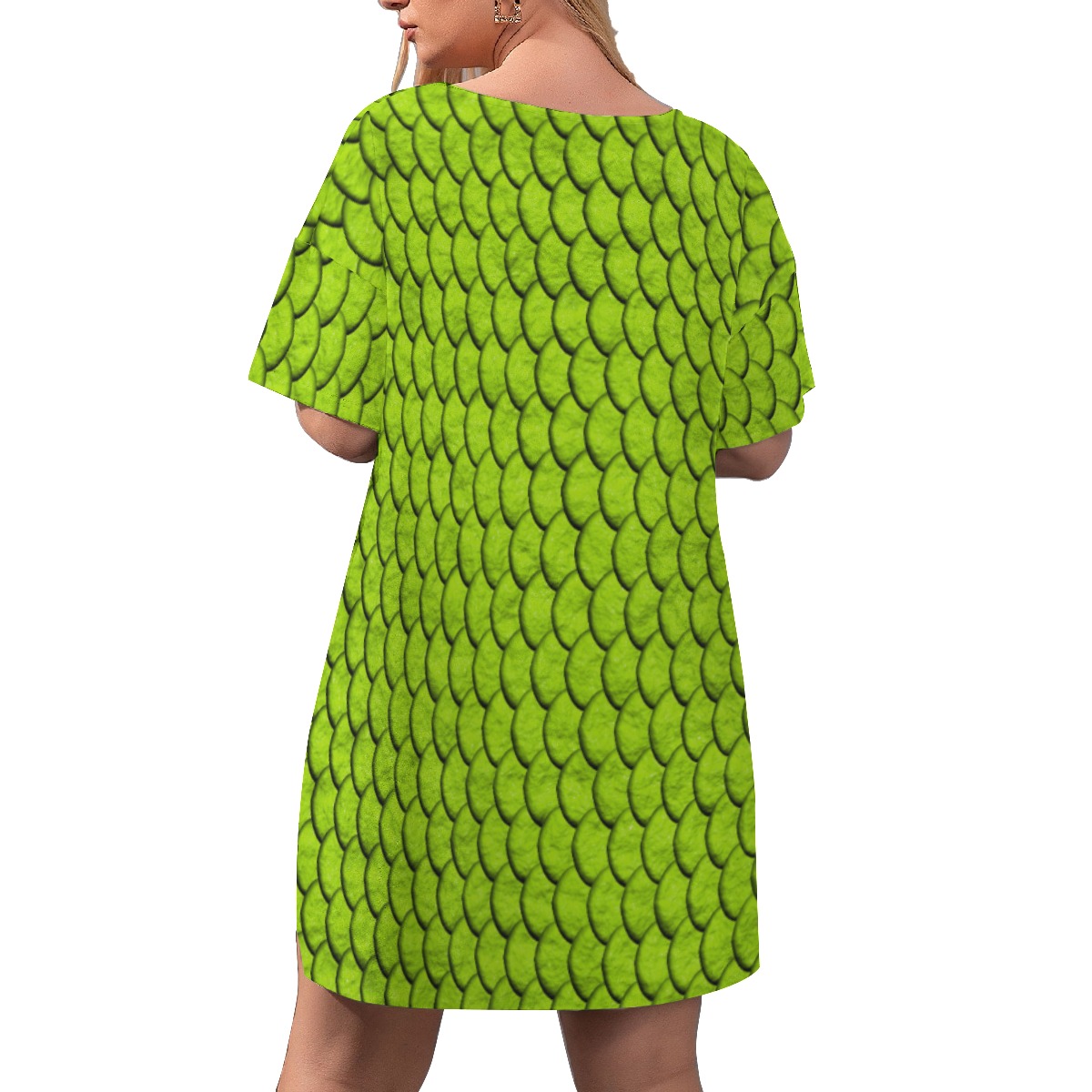 All-Over Print Women's Drop-Shoulder T-Shirt with Side Split and Shorts (Plus Size) - Image 3