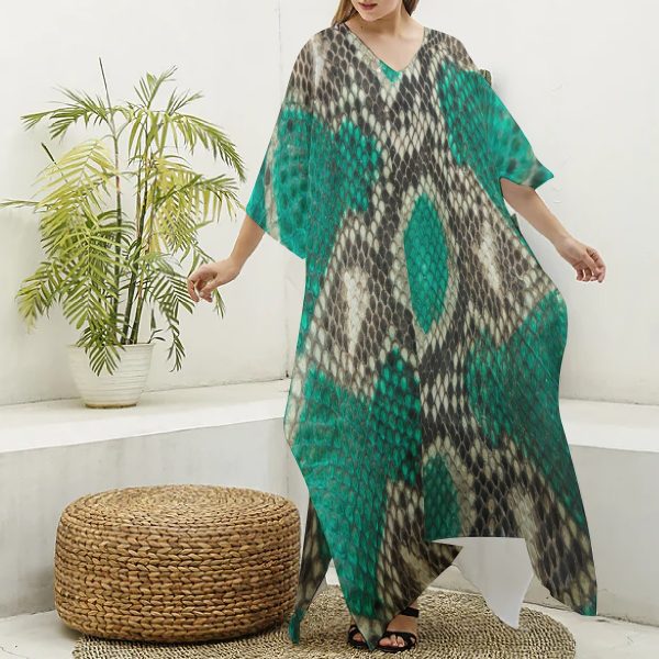 All-Over Print Women's Imitation Silk V-neck Kaftan Robe