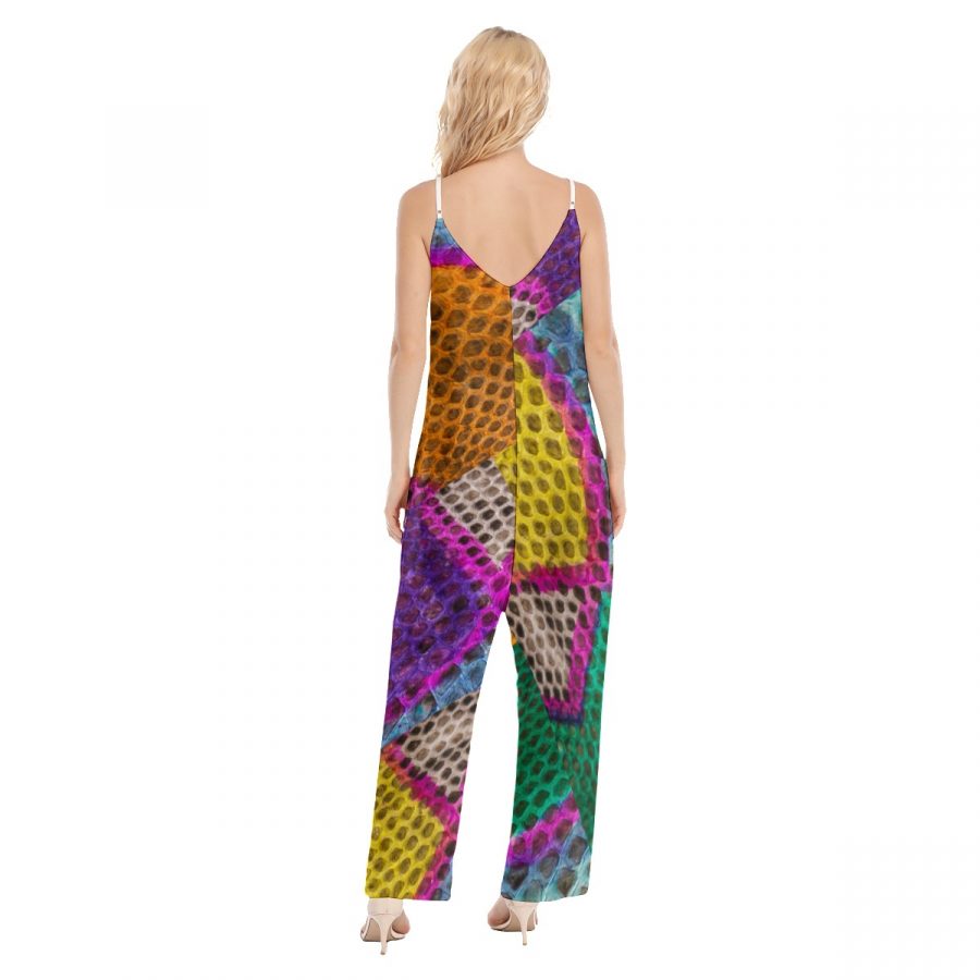 All-Over Print Women's V-neck Cami Jumpsuit - Image 2