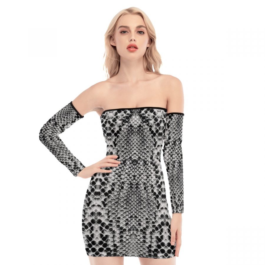 All-Over Print Women's Off-shoulder Back Lace-up Dress - Image 2