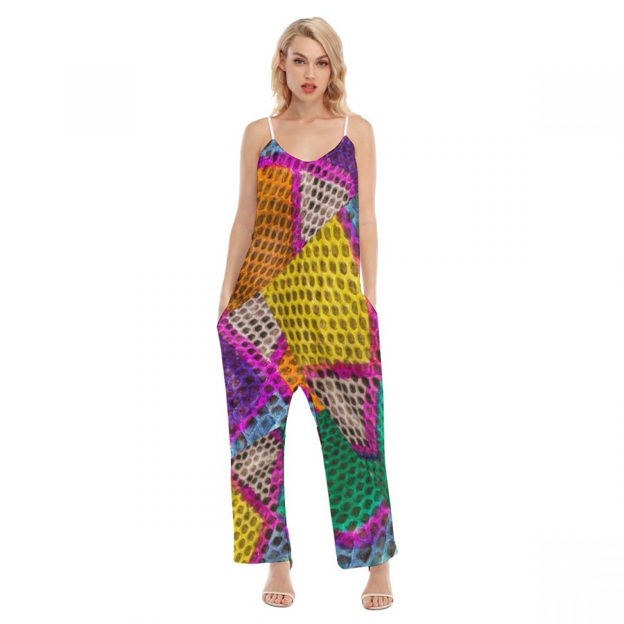 All-Over Print Women's V-neck Cami Jumpsuit - Image 3