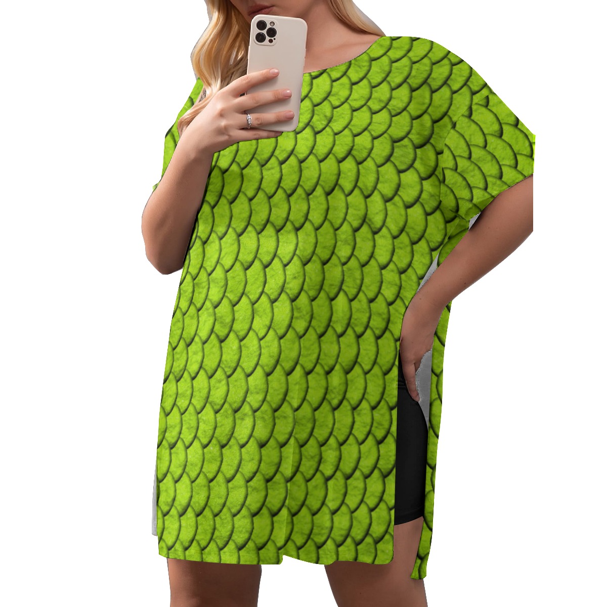 All-Over Print Women's Drop-Shoulder T-Shirt with Side Split and Shorts (Plus Size)