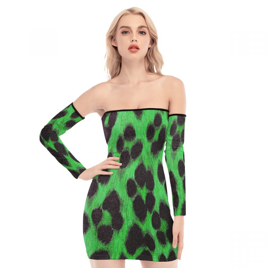 All-Over Print Women's Off-shoulder Back Lace-up Dress - Image 4