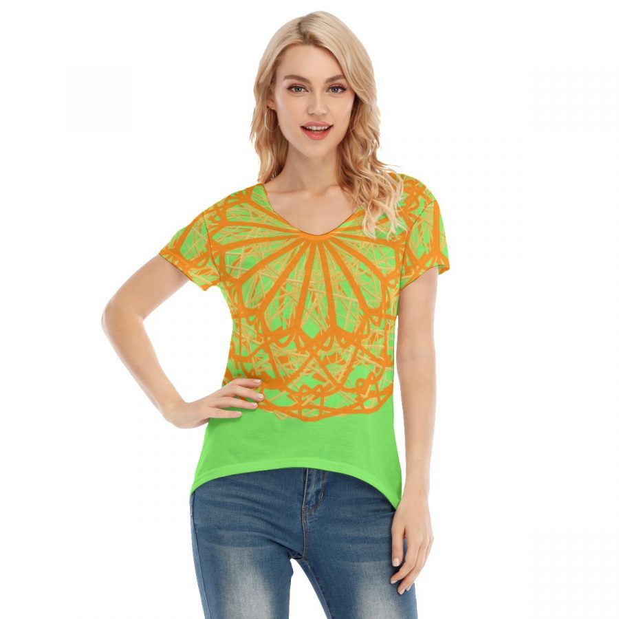 All-Over Print Women's V-neck Short Sleeve T-shirt - Image 4