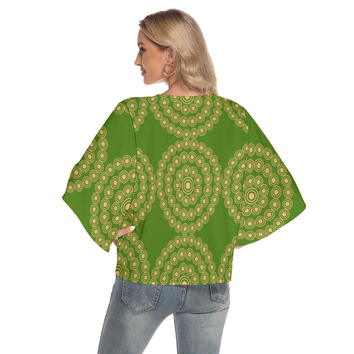 All-Over Print Women's Bat Sleeve Light V-neck Front Buttoned Top - Image 4