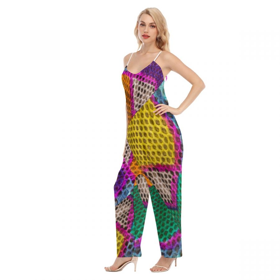 All-Over Print Women's V-neck Cami Jumpsuit