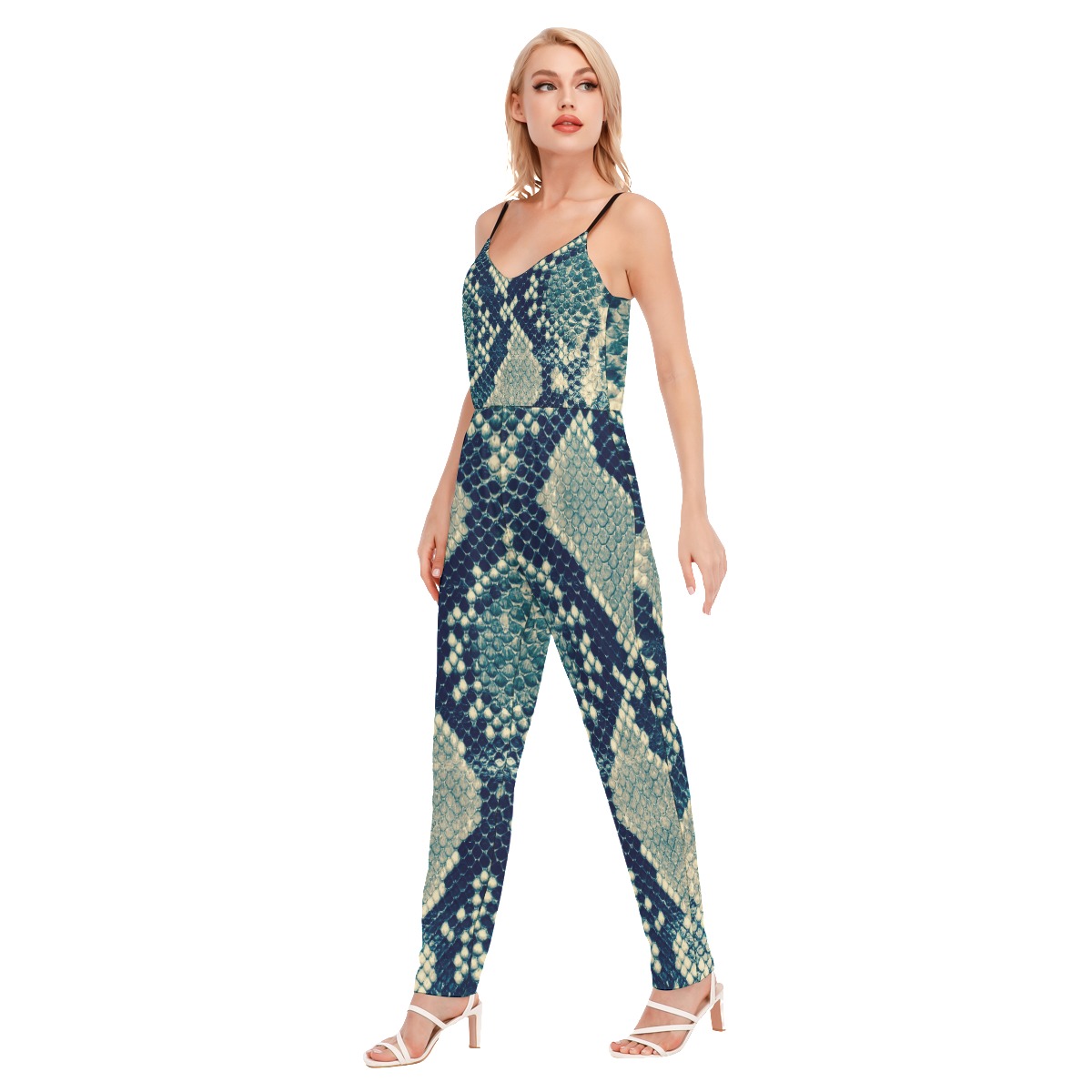 All-Over Print Women's High Waist V-neck Cami Jumpsuit - Image 2