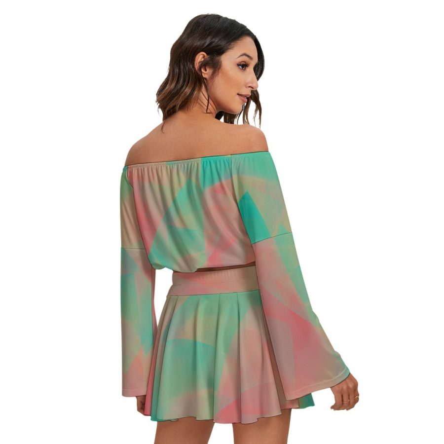 All-Over Print Women's Off-shoulder Top And Skirt Set - Image 4