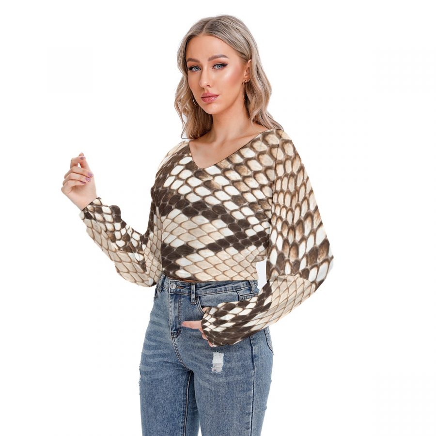 All-Over Print Women's V-neck Drop-shoulder Cropped Sweatshirt - Image 3
