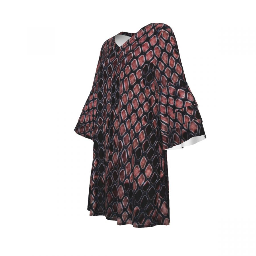 All-Over Print Women's Stacked Ruffle Sleeve Dress - Image 4