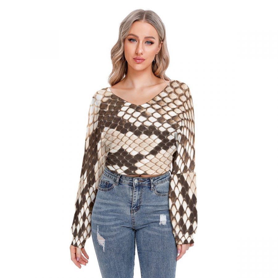 All-Over Print Women's V-neck Drop-shoulder Cropped Sweatshirt