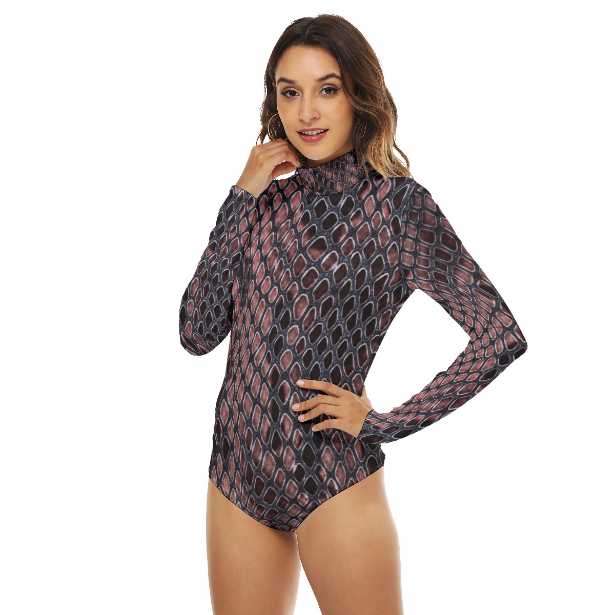 All-Over Print Women's Turtleneck Long Sleeve Bodysuit - Image 2