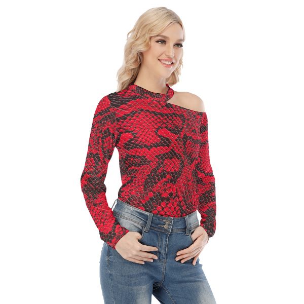 All-Over Print Women's Off-shoulder Knitted Long-Sleeves T-shirt