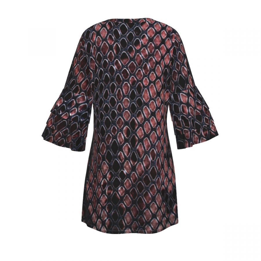All-Over Print Women's Stacked Ruffle Sleeve Dress - Image 2