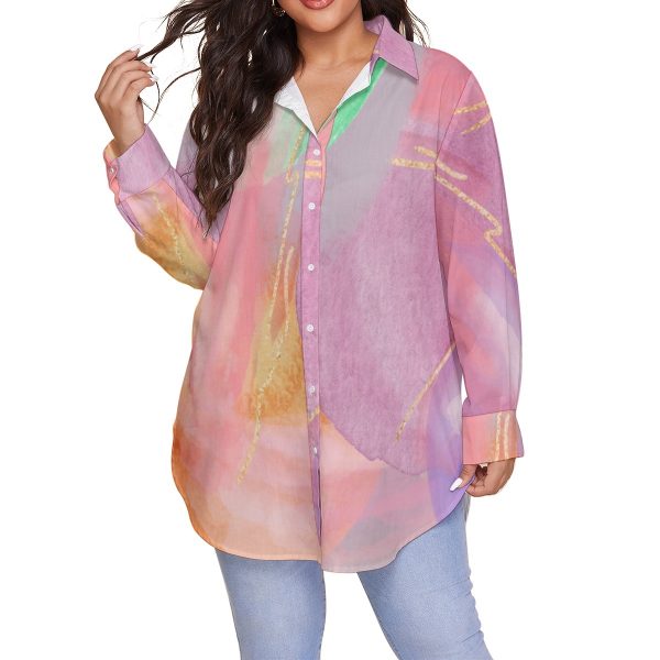 All-Over Print Women's Shirt With Long Sleeve(Plus Size)