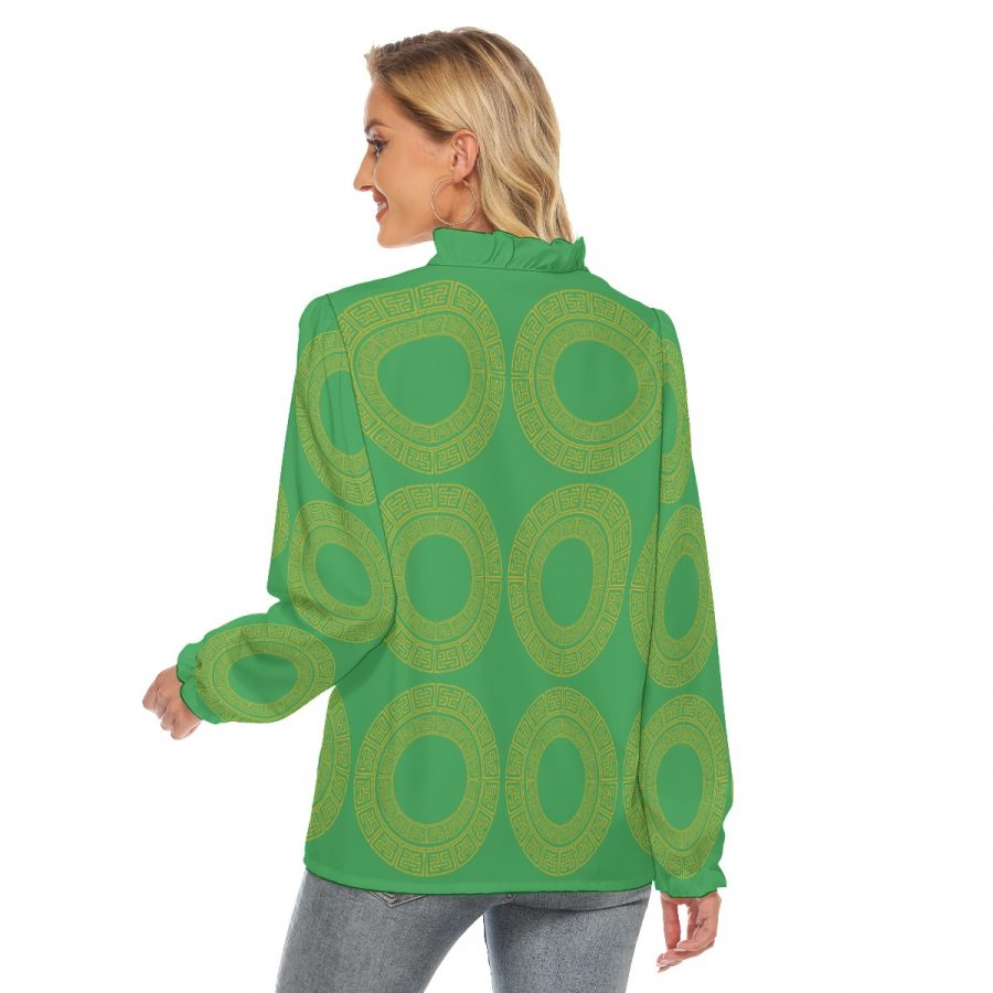 All-Over Print Women's Pleated Collar V-neck Shirt - Image 4