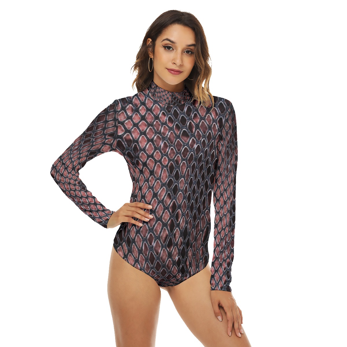 All-Over Print Women's Turtleneck Long Sleeve Bodysuit - Image 3