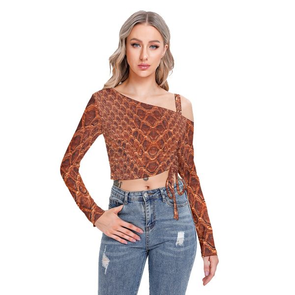 All-Over Print Women's One-shoulder Blouse With Drawstring