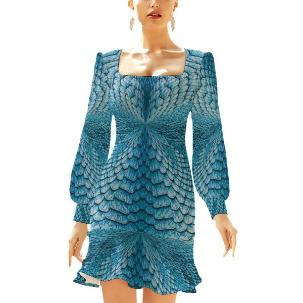 All-Over Print Women's Ruffle Hem Skinny Dress