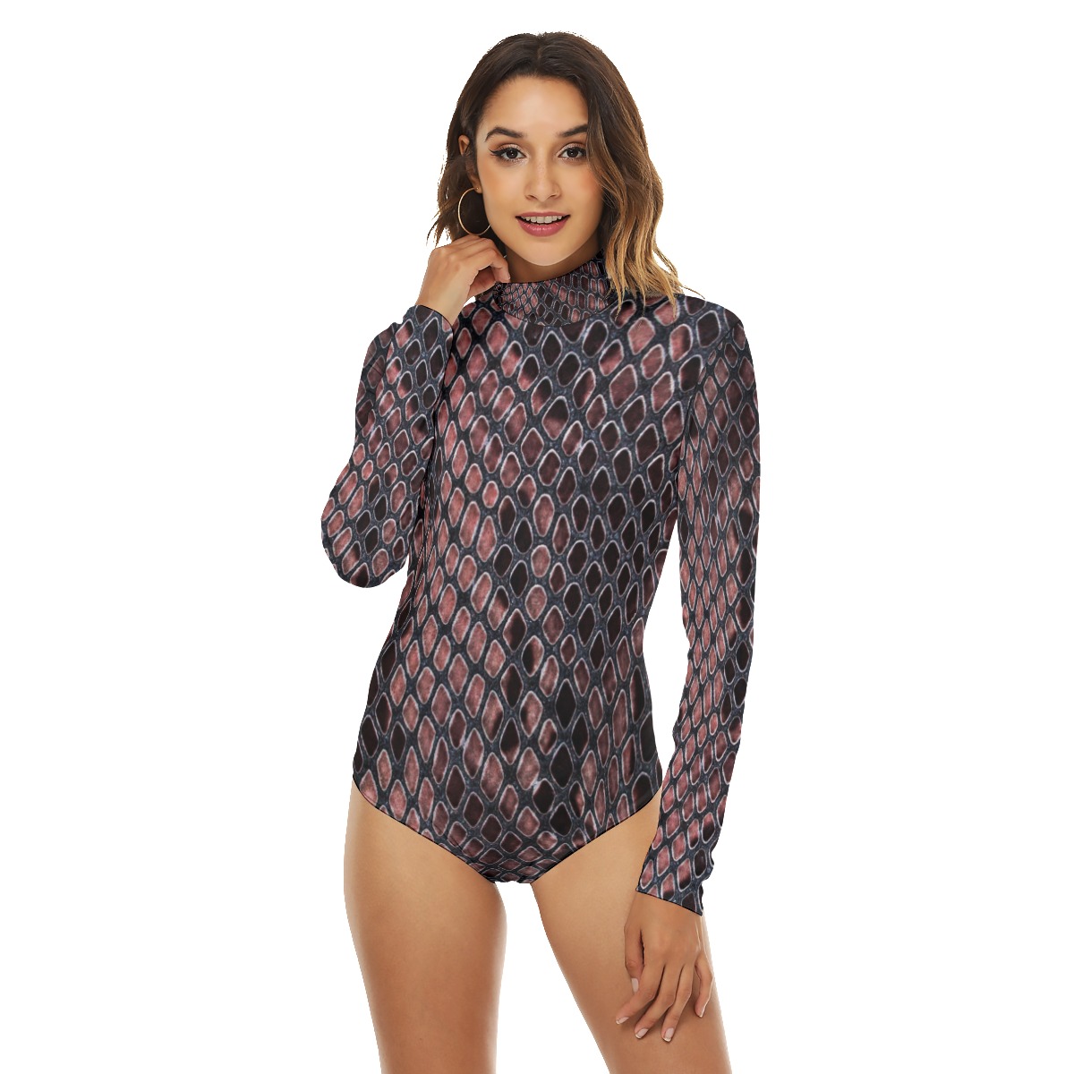 All-Over Print Women's Turtleneck Long Sleeve Bodysuit