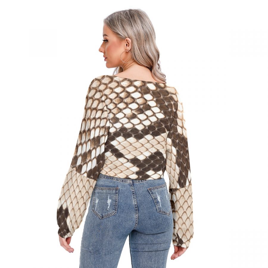All-Over Print Women's V-neck Drop-shoulder Cropped Sweatshirt - Image 4